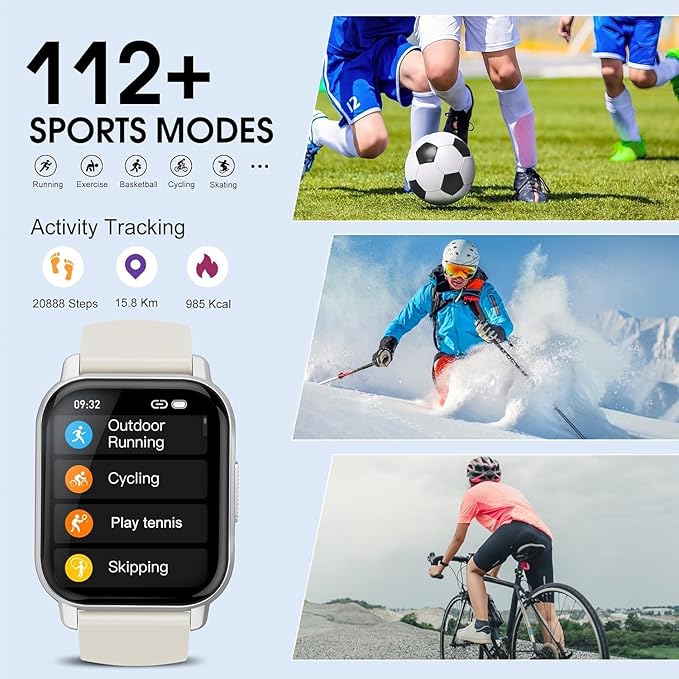 Smart Watch for Men Women with Bluetooth Call/Message Reminder, Smartwatch 1.85" Screen, Fitness Watch Heart Rate/Sleep/Calories/Steps Monitor, 112+ Sport Mode, Activity Tracker for Android iOS, White