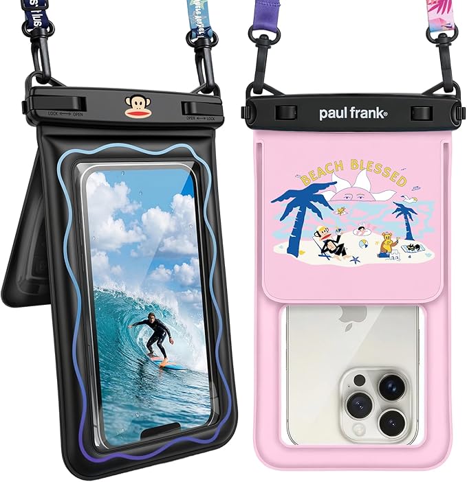 Paul Frank Floating Waterproof Phone Pouch - 2 Pack, [Up to 8.5''] Double Space IPX8 Waterproof Phone Case with Lanyard for iPhone 17 16 15 Pro Max, Cellphone Dry Bag for Beach Vacation Essentials