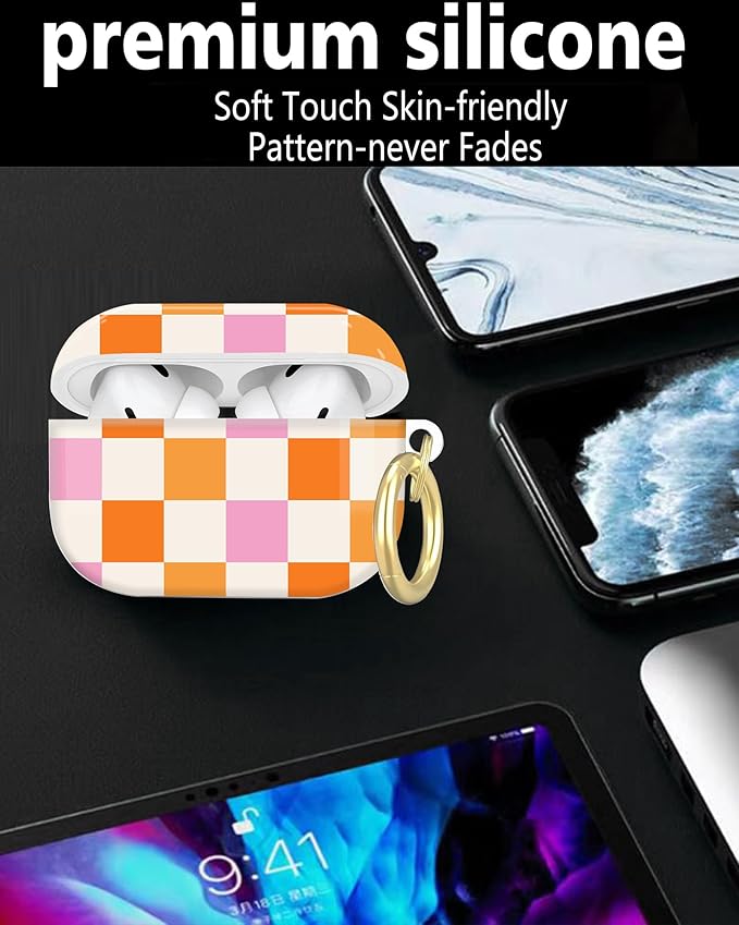 Compatible with AirPod Pro 2nd/1st Generation Case Cover with Key Chain,Full Protective Shockproof Wireless Headphone Case for Airpod Pro 2023/2022/2019(Funny Checkred)