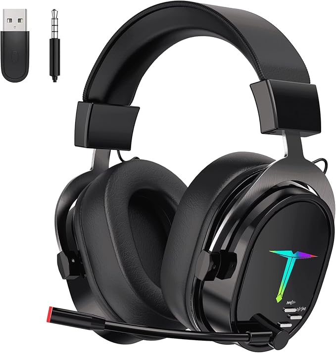 Wireless Gaming Headset Over Ear 2.4G/Bluetooth Gaming Headphones with Noise-Canceling Microphone, 7.1 Surround Sound, 3.5mm Wired Mode for PC, Black