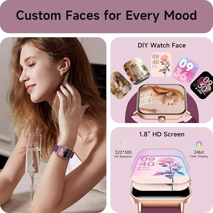 aeac Smart Watches for Women Answer/Make Calls, AI Alexa Built-in, 1.8" Touch Screen Fitness Watch with Android & iPhone, IP68 Waterproof Heart Rate/Sleep/SpO2 Monitor, Pedometer, 120+ Sport Mode