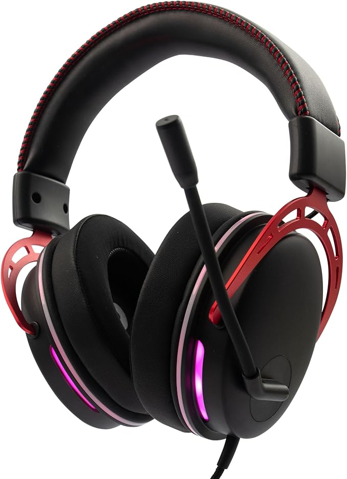 RadioShack Gaming 7.1 USB Headphones – Immersive Surround Sound, 50mm Drivers, 20Hz-20kHz Frequency Range, 32Ω Impedance, Black & Red Design for Gamers