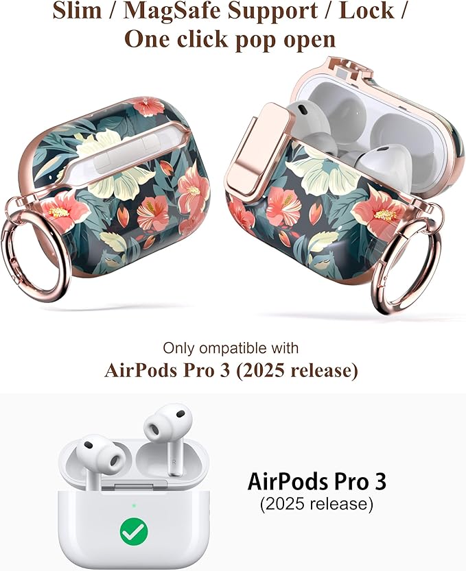 TATOFY for AirPods Pro 3rd (2025) Generation Case with Lock Carabiner Cleaner, Slim AirPod Pro 3 Hard Case Cover, Compatible with MagSafe (Blue)