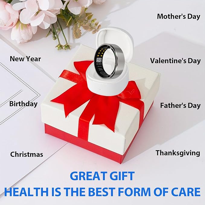 Smart Ring Health Tracker with Free Subscription, Fitness Sleep Heart Rate Blood Oxygen Tracking Ring with Charging Case,Great Gift for Women & Men,Silver