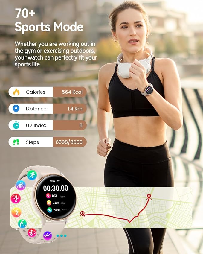 Smart Watches for Women(Answer/Make Calls), 1.27'' AMOLED Screen Activity Trackers with Heart Rate/Sleep/SpO2 Monitor, Smartwatch for iPhone/Samsung/Android, 120+ Sport Modes IP68 Fitness Watch 3Bands