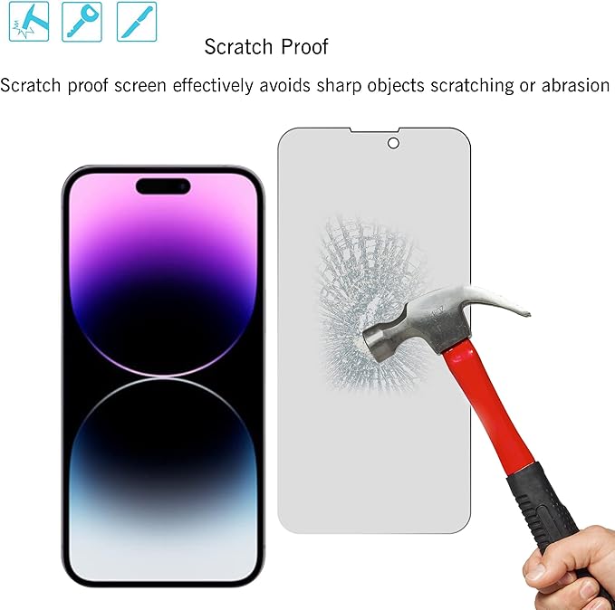 Ailun 2Pack Privacy Screen Protector Compatible for iPhone 14 Pro Max [6.7 inch] + 2 Pack Camera Lens Protector, Anti Spy Private Tempered Glass Film, Case Friendly, [9H Hardness] - HD