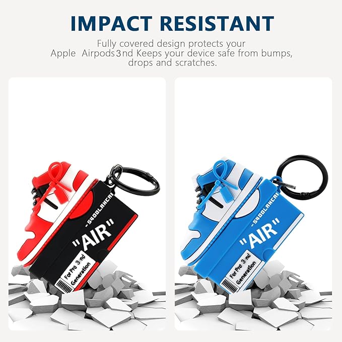 [2Pac] Compatible Airpods Pro 3 Case (2025),3D Cute Cartoon Shoe Box Soft Silicone Protective Cases for Apple AirPods Pro 3rd Generation Case,Airpod Pro 3 Cover with Keychain for Women Men,Red+Blue