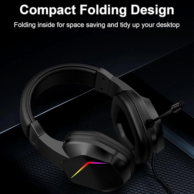 ciciglow USB Wired Gaming Headset, 7.1 Surround Sound, Computer Headset with Noise Cancelling Mic, 40mm Driver, Memory Foam Cushion, RGB Lights, Wired Headphones for PC, Laptop (Black)