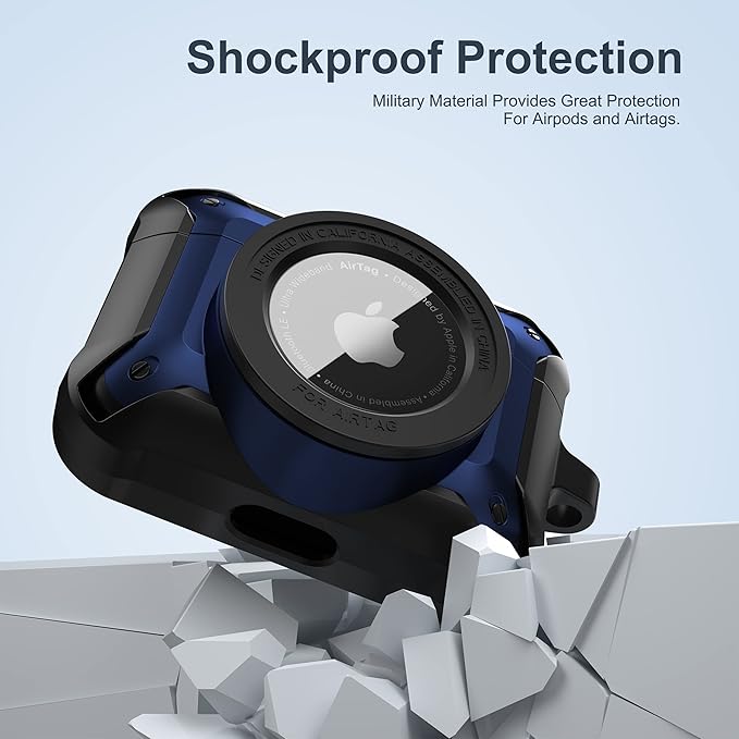 Valkit Compatible Airpods Pro 2/1 Case and AirTags Cover, 2 in 1 Rugged Protective Cases Shockproof Air Pod Pro Cases for Men Women iPod Airpods Pro 2nd/1st Generation Case and Airtag(Black/Blue)