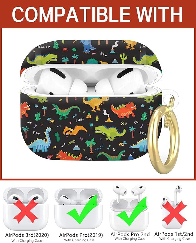 Compatible with Airpod Pro 2nd/1st Generation,360° Full Protection Cover for Girl Women,Cute Accessories Hard Case Portable & Shockproof for Airpod Pro 2nd Charging Case 2023/2022/2019(Cute Dinosaur)