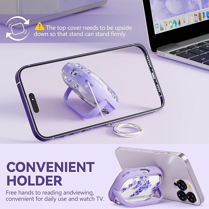Inesore for AirPods Pro 3 Case 2025 with Lock, for Women Girly Floral Clear Case Compatible with Apple Airpods Pro 3rd Generation Cover, with Phone Stand,Keychain & Cleaner Kit -Purple Flower