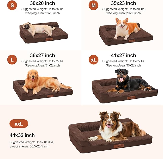 Orthopedic Dog Bed Medium Size Dog, 35x23x6 Inches Memory Foam Pet Bed for Medium and Large Dogs, Washable Removable Cover, Nonskid Bottom, Waterproof, Brown Grey