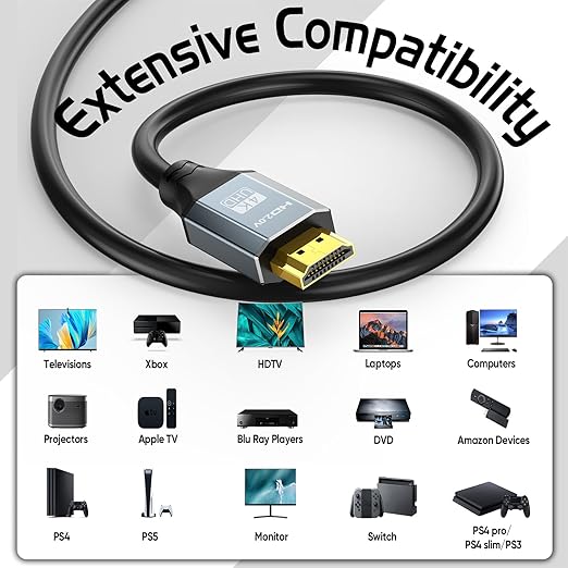 HDMI Cable 3FT 2-Pack, High Speed CL3 Rated Shielded HDMI 2.0 Cable Support 4K, 2K, Ethernet/ARC, 3D, HDCP 2.2 for KVM, Splitter, Switcher, Docking Station, Roku, Computer, Monitor,TV