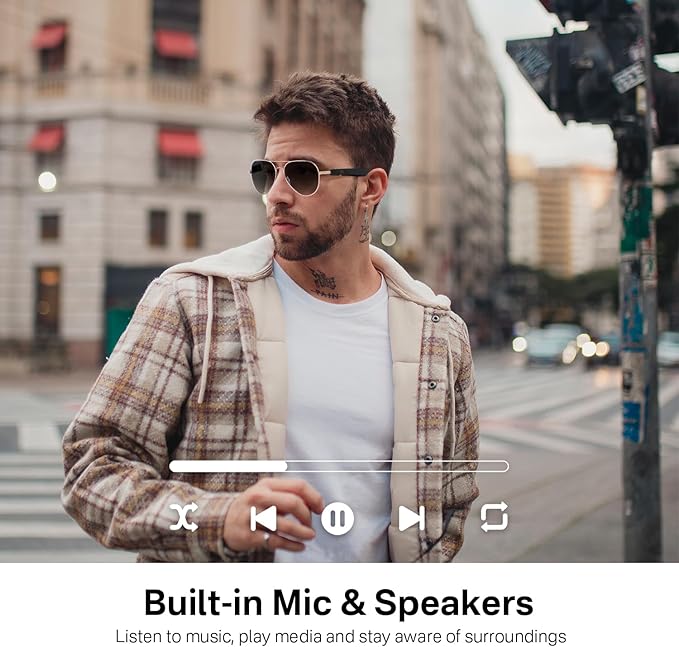 Smart Glasses for Men & Women, Bluetooth Audio Glasses with Speakers, UV400 Polarized Lens, Support Fast Charging, Touch Control & Voice Assistant, Bluetooth Sunglasses for Travel Cycing Driving（Gray）