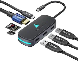 Type C 7 in 1 Wozoyo Docking Station with USB 5Gbps (3.2 Gen 1), 2XUSB 2.0, 4K@60Hz HDMI, SD & TF Card Reader, PD 100W, USB-C Hub, Compatible with Thunderbolt 4, macOS, Windows, Android & iOS