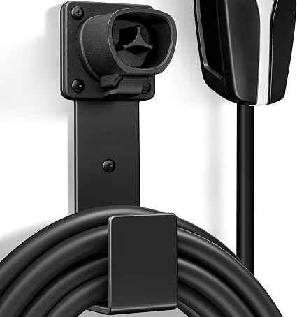 EV Charger Holder - Tesla Connector, Nozzle Holster Dock and J-Hook Combination, EV Cable Holder Wall-Mount Electric Vehicle Charger