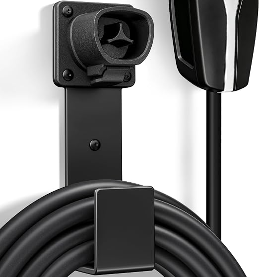 EV Charger Holder - Tesla Connector, Nozzle Holster Dock and J-Hook Combination, EV Cable Holder Wall-Mount Electric Vehicle Charger