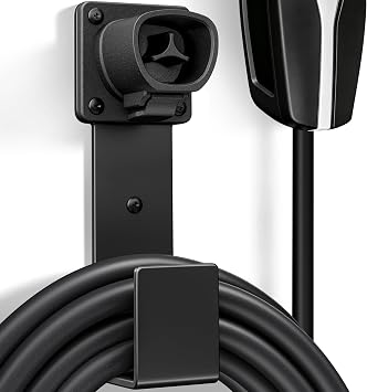 EV Charger Holder - Tesla Connector, Nozzle Holster Dock and J-Hook Combination, EV Cable Holder Wall-Mount Electric Vehicle Charger