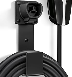 EV Charger Holder - Tesla Connector, Nozzle Holster Dock and J-Hook Combination, EV Cable Holder Wall-Mount Electric Vehicle Charger