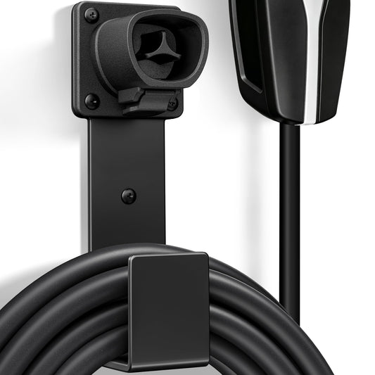 EV Charger Holder - Tesla Connector, Nozzle Holster Dock and J-Hook Combination, EV Cable Holder Wall-Mount Electric Vehicle Charger