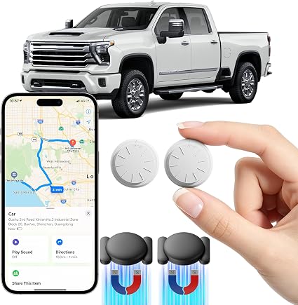 GPS Tracker for Vehicles, 2PCS Real Time Car Tracker Work with Find My (iOS Only), Mini Magnetic Tracker Device for Vehicles Cars Dogs Kids, No Monthly Fee, Waterproof GPS Tracker