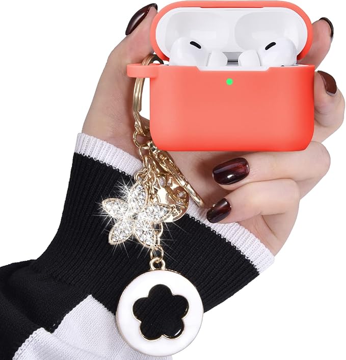 Case for Airpods Pro 1st 2nd Generation - VISOOM Airpods Pro 1/2 Cases Cover Women Silicone iPod Pro 2 Earbuds Wireless Charging Case Girl Bling Keychain for Apple Airpod Gen Pro 2