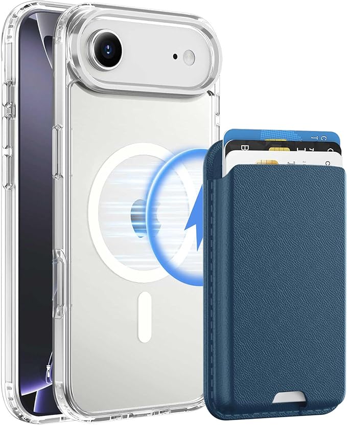 Magnetic for iPhone Air Case & iPhone 17 Air Case Clear with Blue Detachable Wallet, Compatible with MagSafe, Military Protective Slim Phone Cover with Card Holder