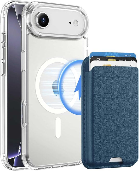 Magnetic for iPhone Air Case & iPhone 17 Air Case Clear with Blue Detachable Wallet, Compatible with MagSafe, Military Protective Slim Phone Cover with Card Holder