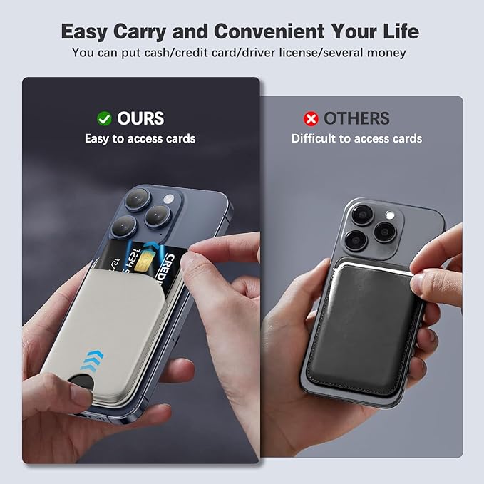 Mag-Safe Wallet Magnetic Wallet for iPhone Lightweight Magnetic Phone Wallet Stand Adjustable Leather Magnetic Card Holder for iPhone 16/15/14/13/12 Series, Size Not for iPhone Mini (Grey)