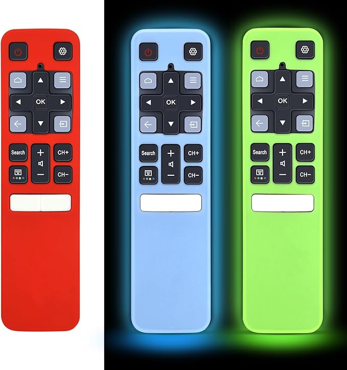 [3 Pack] Protective Cover for TCL RC802V FMR1 FNR1 Smart Voice Remote Control, Silicone Protective Cover Shockproof Anti Slip Anti-Lost Glowing Remote Protector,Glow Blue + Glow Green + Red