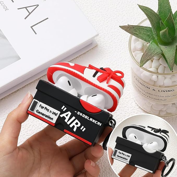 for Apple AirPods Pro 2nd Generation Case,Cute Cartoon Shoe Box Soft Silicone Protective Cases for AirPods Pro 2 Case with Keychain for Women Men, A-Red+Black,2Pack