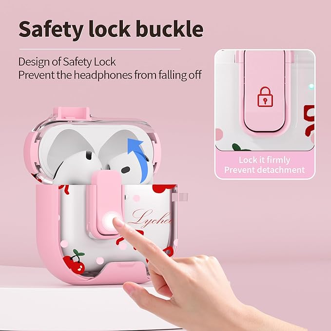 for AirPods 4 Case with Secure Lock Clip in Phone Stand,Floral Girly Style Protective Cover with Cleaning Kit and Hand Strap for Apple AirPod 4 Generation (Pink Bow)