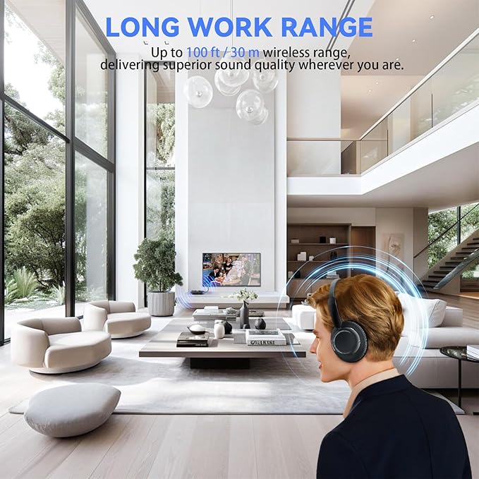 ANSTEN Wireless Headphones for TV with Universally Compatible Transmitter Charging Base, TV Headphone Wireless for Seniors, Bluetooth Headphones No Delay, 35 Hrs Audio Playtime, Plug n Play