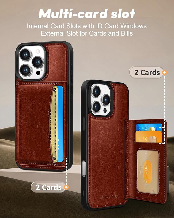 for iPhone 13 Pro Case with Wallet - Fits 4 Card Slots, Compatible with MagSafe for Women Men Durable PU Leather Credit Card Holder Kickstand Phone Cover for Apple 13 Pro, Brown