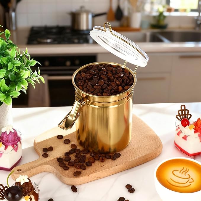6 Pcs Stainless Steel Food Storage Containers Set Airtight Kitchen Canisters Coffee Jar with Clear Lid and Locking Clamp for Coffee Bean, Tea, Flour, Sugar, Cookie Storage(32 oz)