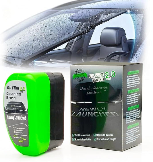 Glass Oil Film Remover for Car, Automotive Glass Cleaning Brush with 120ml Glass Compound, Windshield Cleaner for Clear Vision Clarity, Removes Oil Film & Smudges
