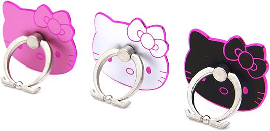 Kitty Cell Phone Ring Grip Stand Holder Car Mounts (Black, Pink, Silver/Pink Rim)