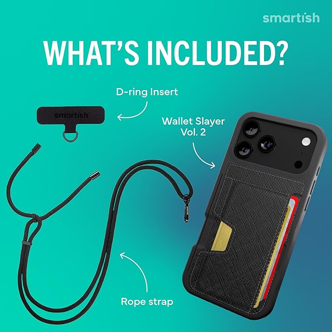 Smartish® iPhone 17 Pro Max Wallet Case + Crossbody Lanyard Strap - [Slim + Protective] Phone Case Credit Card Holder + Detachable Shoulder Neck Strap for Apple iPhone 17 Pro Max - Black Tie Affair