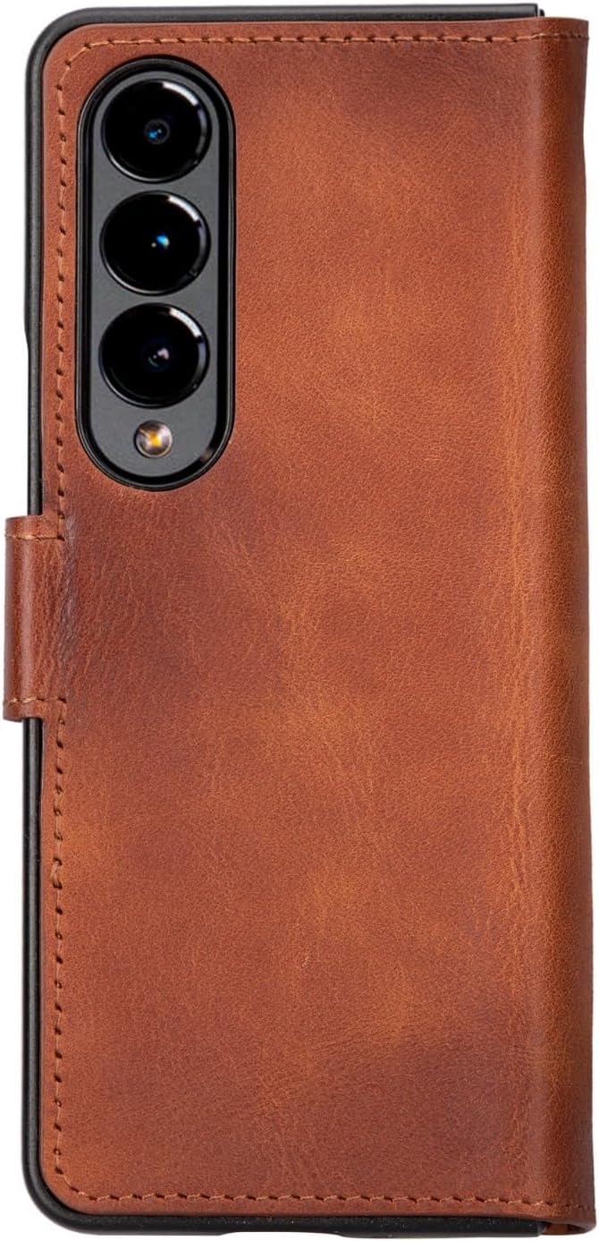 Venito Trieste for Galaxy Z Fold 4 Case Handmade, Ultimate Protection with Full Grain Leather, Premium Phone Wallet Case for Galaxy Z Fold 4, Antique Brown