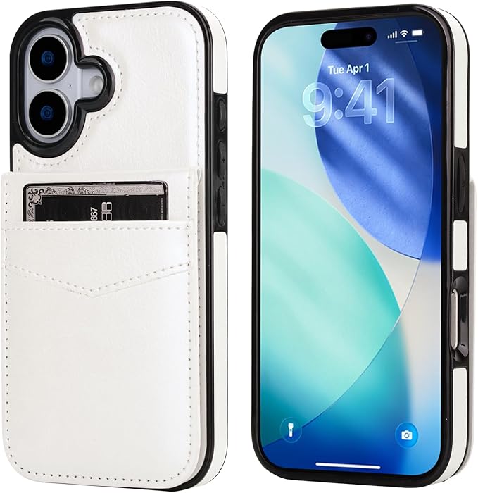 KIHUWEY Compatible with iPhone 17 Case Wallet with Credit Card Holder, Flip Premium Leather Magnetic Clasp Kickstand Heavy Duty Protective Cover for iPhone 17 6.3 Inch (White)