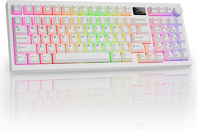 TECWARE Spectre 96% RGB Mechanical Gaming Keyboard | Customizable LCD Screen | Tri-Mode Wireless with Knob | Gasket Mount | South Face 5-Pin Hot-Swappable Sockets | White Candy Red Linear Switch