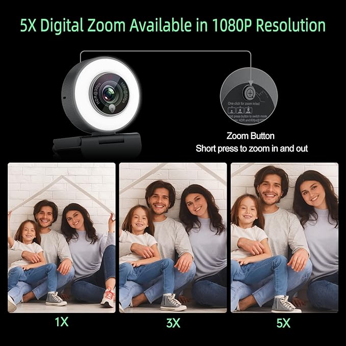 Angetube 1080p Webcam with Ring Light for Streaming: USB 60FPS Web Camera with Microphone-HDR-Enabled-HD Auto Light Correction Web Cam with Adjustable FOV, for Teams, Zoom, PC/Laptop/Mac/Desktop