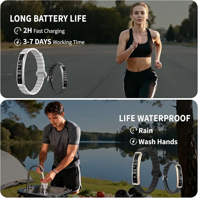 Lightweight Smart Bracelet for Women Men, Step Tracker Watch Wristband With 24/7 Heart Rate Sleep Monitor, 12 Sport Modes Fitness Trackers, Waterproof Health Band Fits Android IOS (Gray+Black)