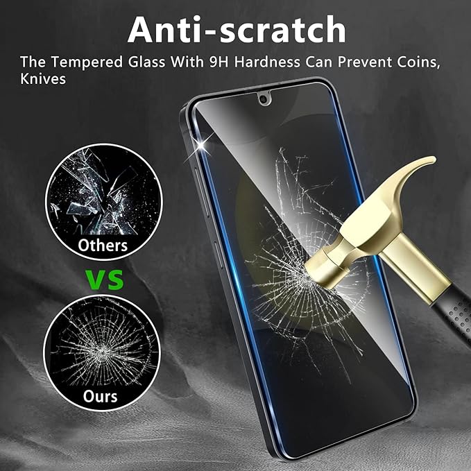 2+2 Pack Privacy Screen Protector Designed for Samsung Galaxy S24 5G With 2 Pack Camera Lens Protector,Full Coverage Anti-Spy Tempered Glass Film,9H Hardness,Bubble Free,Easy to Install