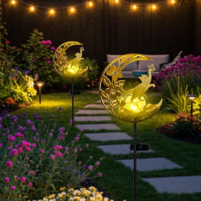 JOBOSI Solar-Powered Moon Cat Decorative Gift, Solar Moon Cat Ground Stake Light, Mother's Day Gift, Gifts for Women Mom Grandmother, Garden Lawn Decor Christmas & New Year Gift Cat