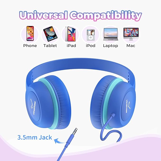 Kids Headphones with 85dB Volume Limit,On Ear Headphones,Adjustable and Flexible for Toddlers to Adults,Suit for School Classroom Students Teens Children