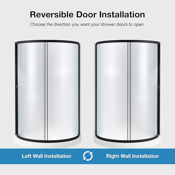 OVE Decors Breeze 36 in. Corner Shower Frosted Sliding Door with Base in Black Finish