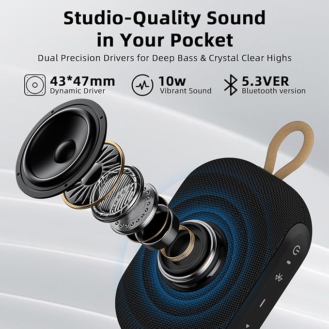 LOBKIN Portable Bluetooth Speaker,IP67 Waterproof Small Bluetooth Speaker 20H Playtime 10W Loud Sound BT 5.4 Wireless Stereo Pairing for Home/Outdoors/Travel
