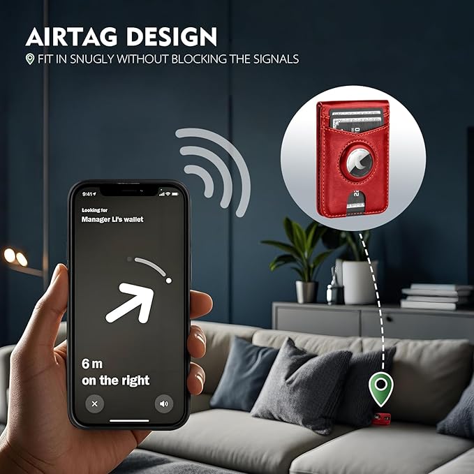 Compatible with Magsafe Case with RFID Blocking Card Holder AirTag pocket for iPhone 17/16/15/14/13/12 Pro/Pro Max/PlusSeries,Not Fit iPhone Mini,Red