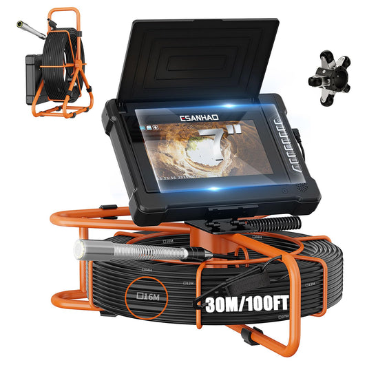Sewer Camera 100FT/30M 7" IPS Screen Pipe Inspection Camera Borescopes Plumbing DVR & Audio Recorder 23mm with 32GB Card 12 LEDs HD 1000TVL Endoscope